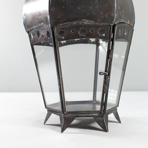 Vintage Moroccan metal pendant lantern, Small Ottoman Islamic porch foyer - Picture 2 of 10